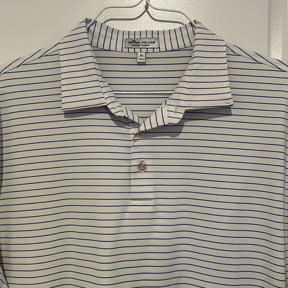 Peter Millar summer comfort golf polo blue and white striped size XL like new